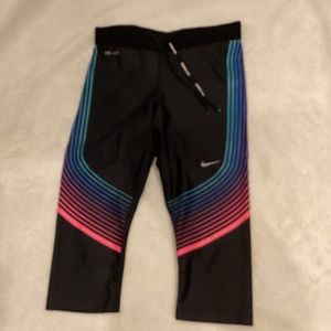 Nike size XS Dri-fit Running black cropped leggings tights GUC rainbow stripes